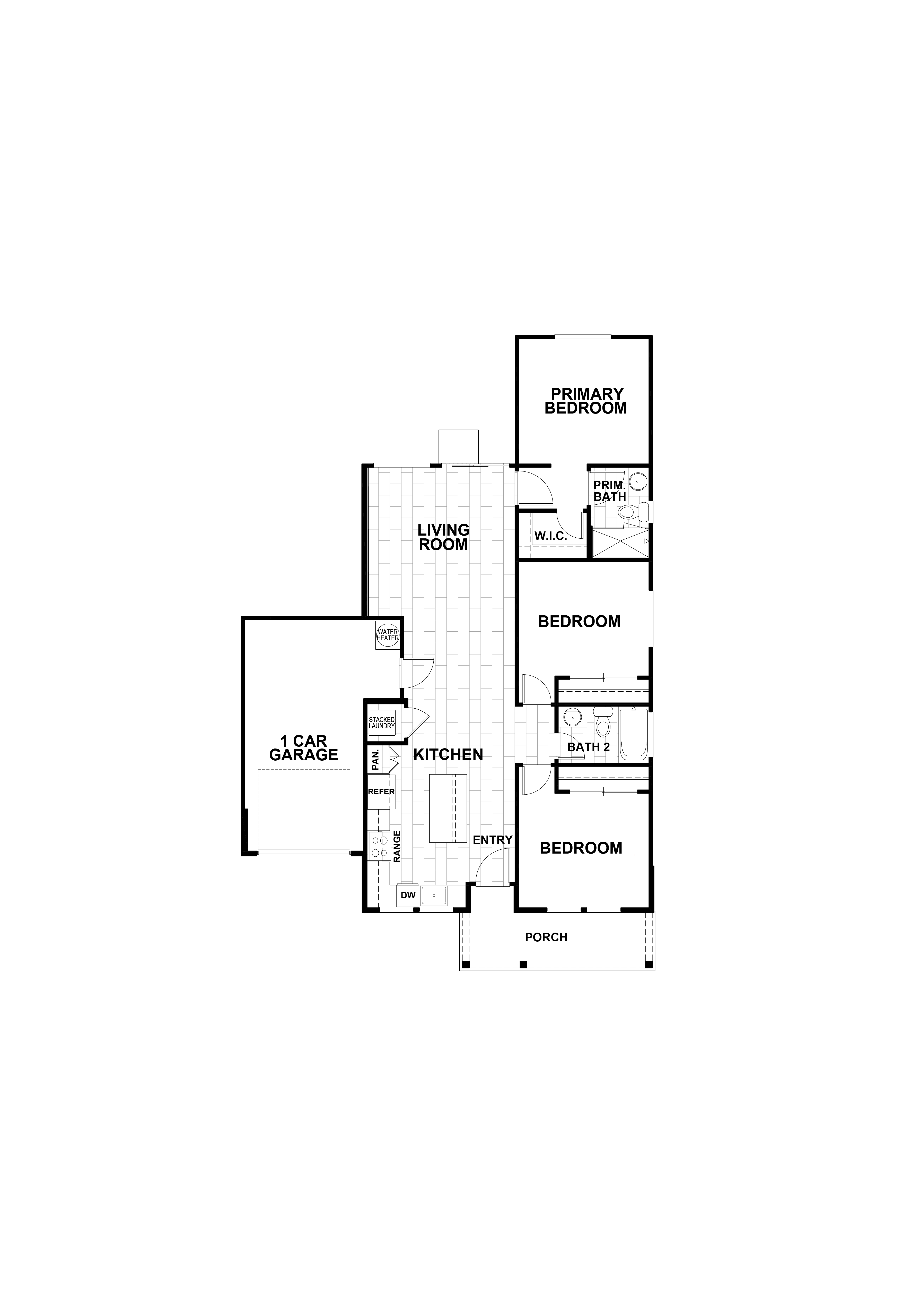 Floor plan for 3 beds, 2 baths, 1108 sqft